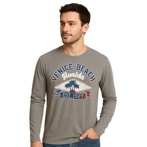 Unisex Pullover Shirt L Long Sleeve Gray Venice Beach Graphic Heathered Coastal‎